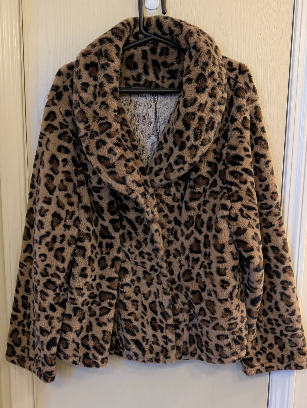 SHEIN Curve Faux Fur Leopard Print Jacket Brown Beige Black Open Front 4XL